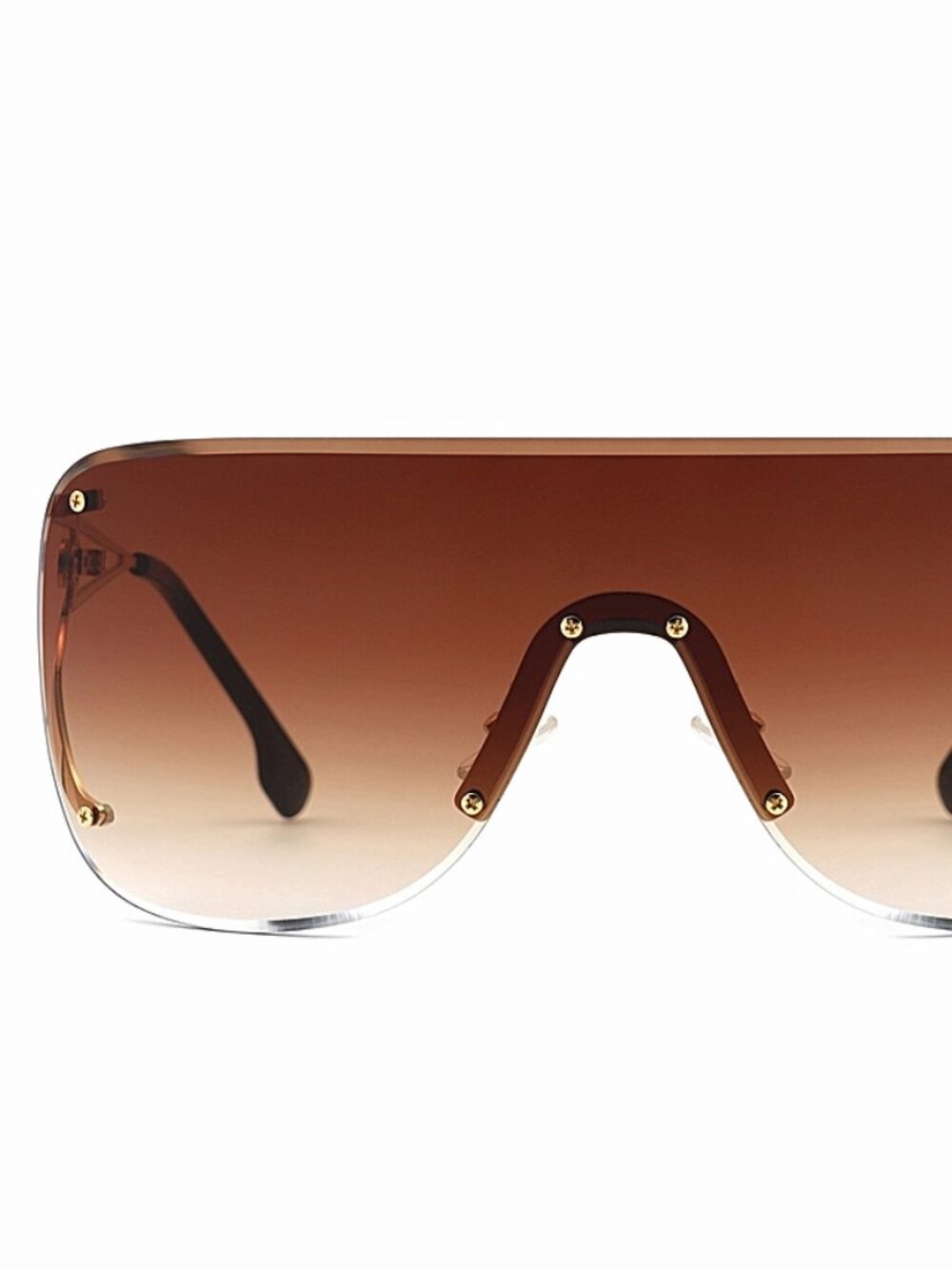 Oversized Rimless Shield Wraparound Sunglasses Amber - Picture 2 of 4